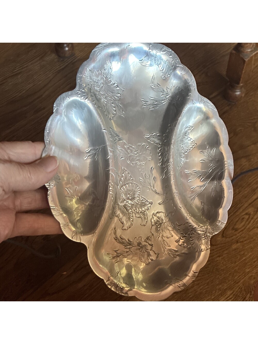 FORMAN 4 Family Aluminum Floral Divided  Decorative Metalware  serving Platter